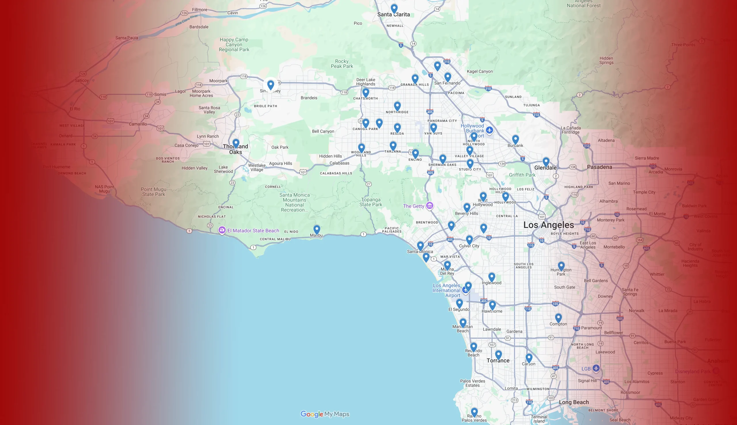 Cannabis delivery in West Los Angeles map